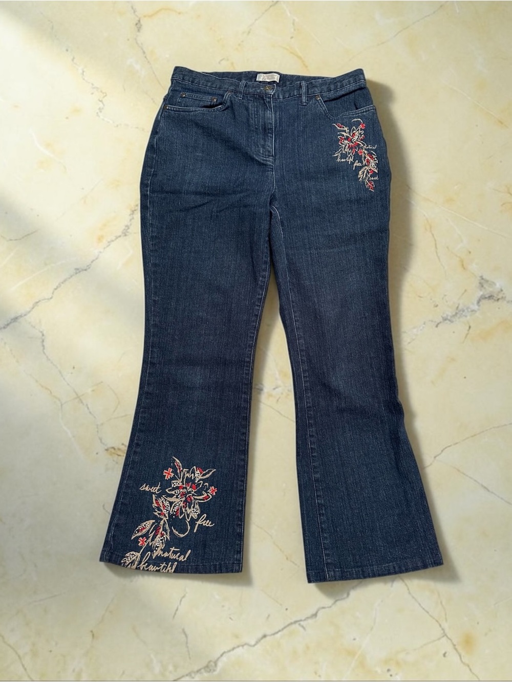 Christopher & Banks Beaded Bootcut Denim Jeans Womens 8 BLUE Curvy Fit Stretch